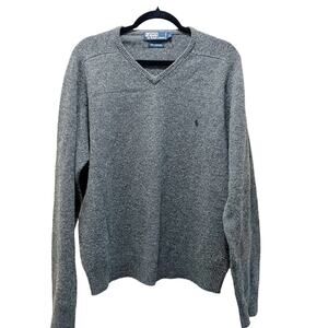Polo By Ralph Lauren Sweater Heather Gray 100% Lambswool V-Neck Pullover Sz L